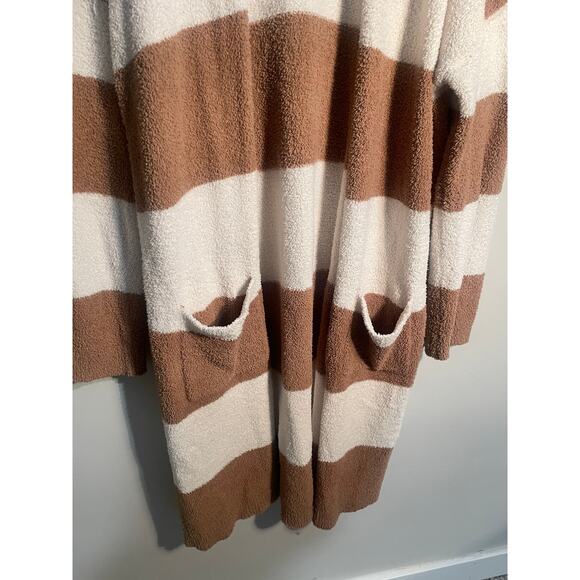 Thread‎ & Supply Tan and Cream Striped Teddy Longline Cardigan Size Large - Picture 3 of 12